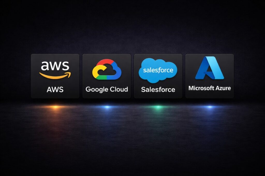 AWS, Google Cloud, Salesforce, and Microsoft Azure logo